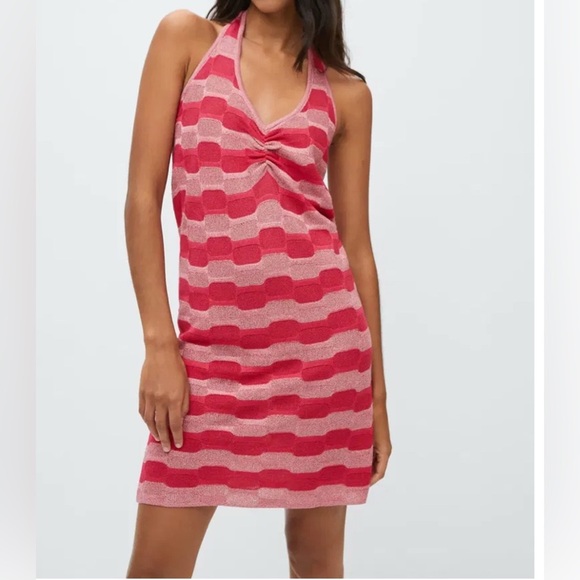 Mango Pink Striped Mini Cut-Out Back Dress - Picture 7 of 8